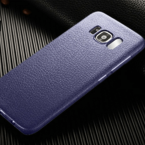 Litchi Case Back Cover look Leather Soft Case For Samsung S8 S8 plus Navy Blue