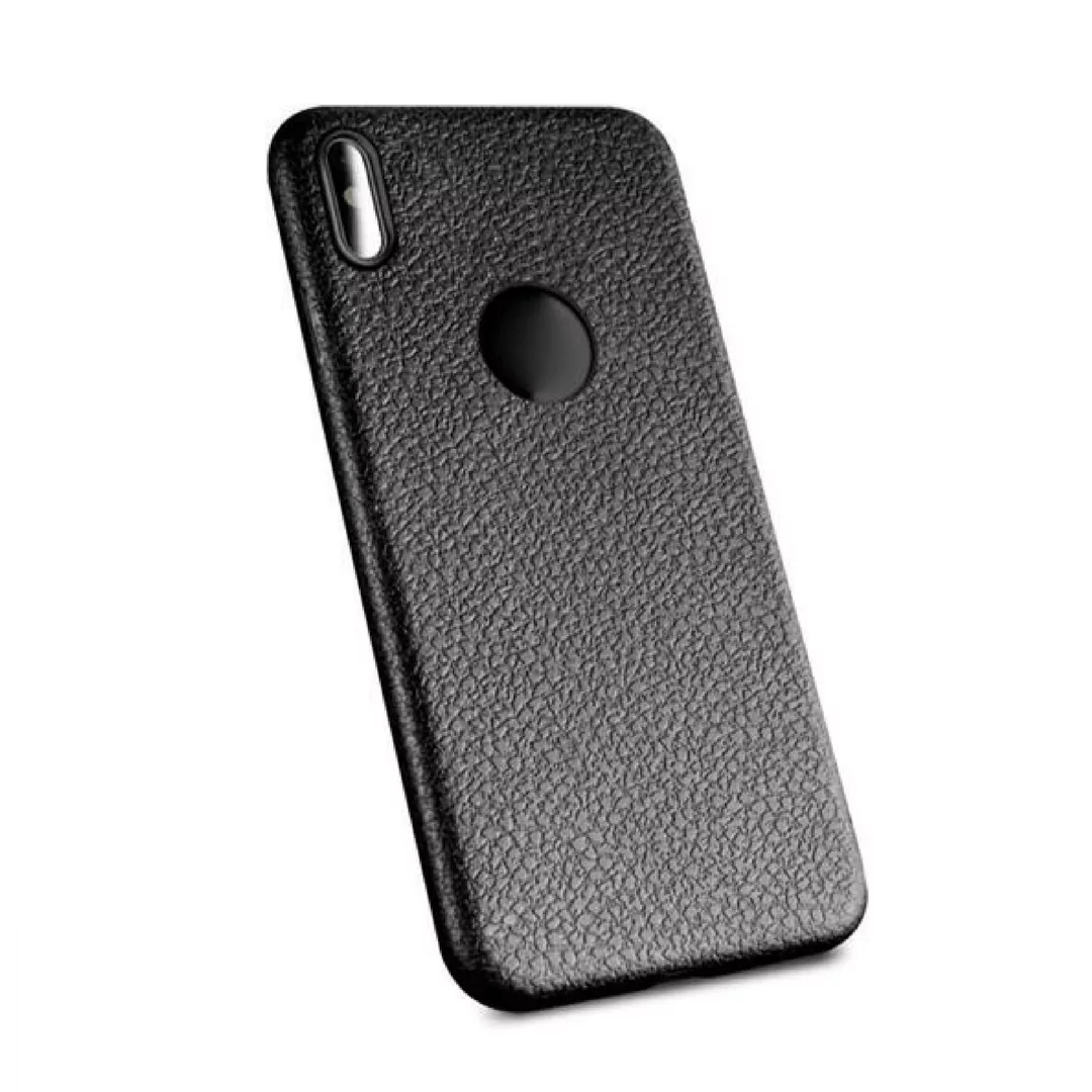 luxury Litchi leather case for iphone x case Silicone soft TPU full protection black