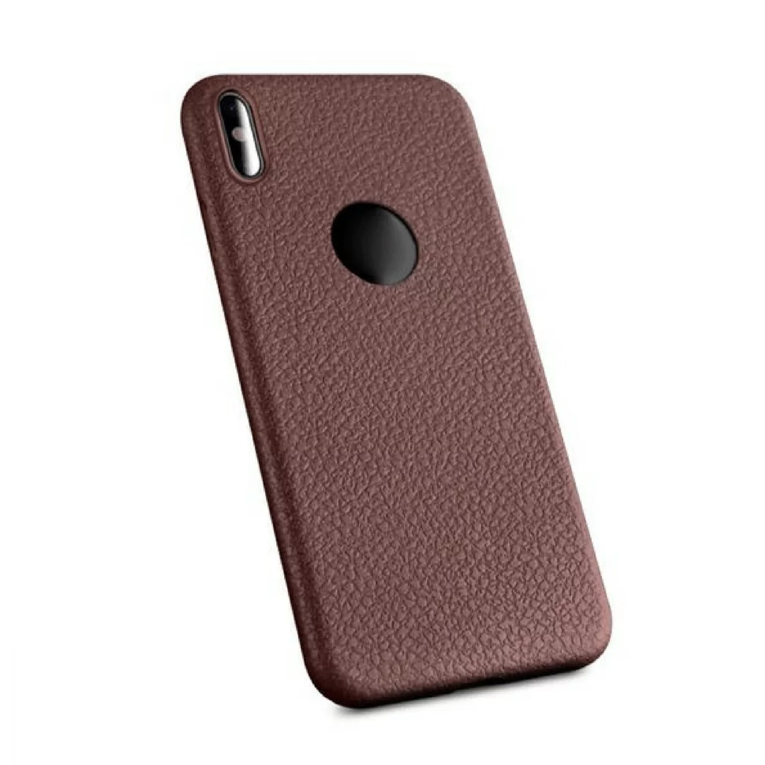luxury Litchi leather case for iphone x case Silicone soft TPU full protection brown