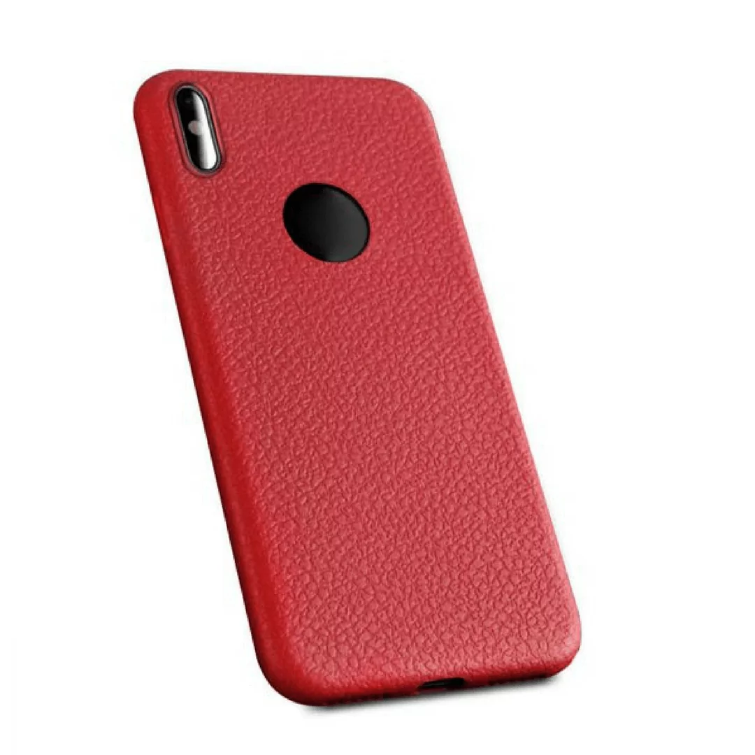 luxury Litchi leather case for iphone x case Silicone soft TPU full protection red