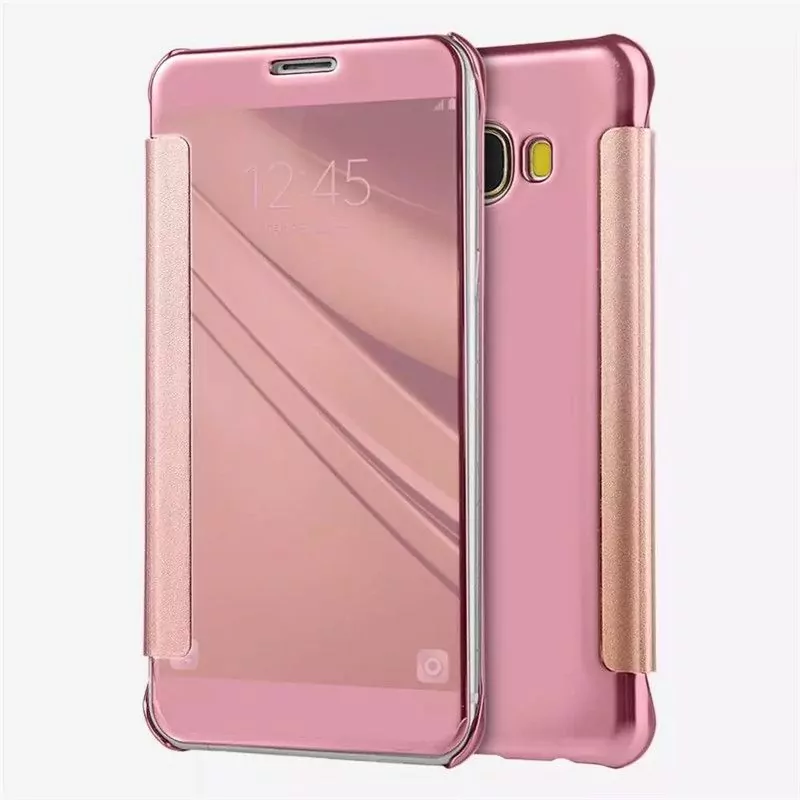 OliveMoon Smart Flip Case For Samsung Galaxy C9 Pro J7 Plus Mirror Clear View Leather Cover 2 compressor