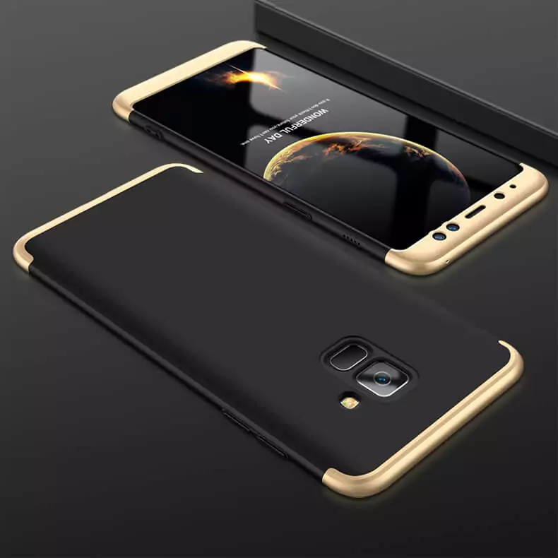 Case for Samsung A8 Plus 2018 Luxury 3 in 1 Armor 360 Full Protection Matte Hard Gold Black
