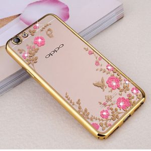 For OPPO R9S Plus Case Silicone Bling Flower Diamond Clear Bumper Soft TPU Back Cover For 0 compressor