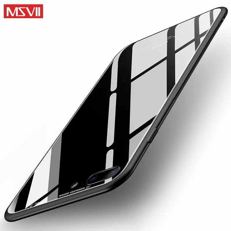 Newest MSVII Case For iPhone 8 Plus 7 Plus Luxury Tempered Glass Back Cover Silicone TPU 0 compressor