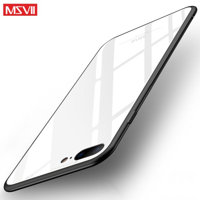 Newest MSVII Case For iPhone 8 Plus 7 Plus Luxury Tempered Glass Back Cover Silicone TPU 1 compressor