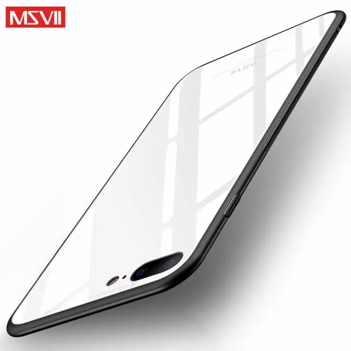 Newest MSVII Case For iPhone 8 Plus 7 Plus Luxury Tempered Glass Back Cover Silicone TPU 1 compressor