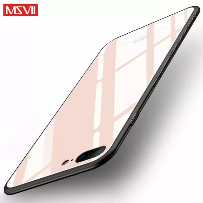 Newest MSVII Case For iPhone 8 Plus 7 Plus Luxury Tempered Glass Back Cover Silicone TPU 2 compressor