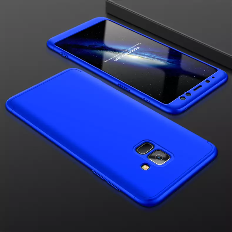 Case for Samsung A8 Plus 2018 Luxury 3 in 1 Armor 360 Full Protection Matte Hard Blue