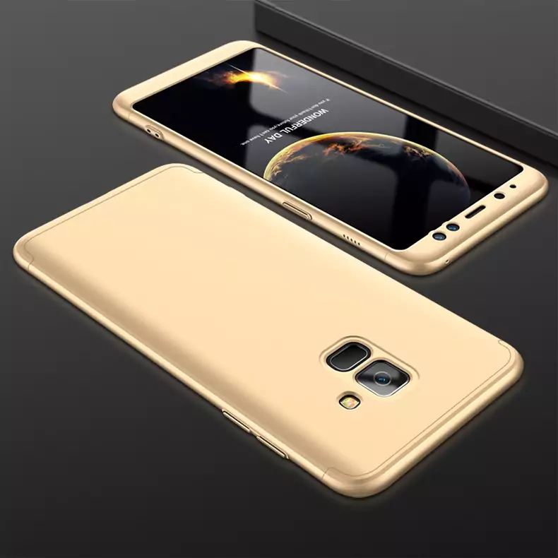Case for Samsung A8 Plus 2018 Luxury 3 in 1 Armor 360 Full Protection Matte Hard Gold