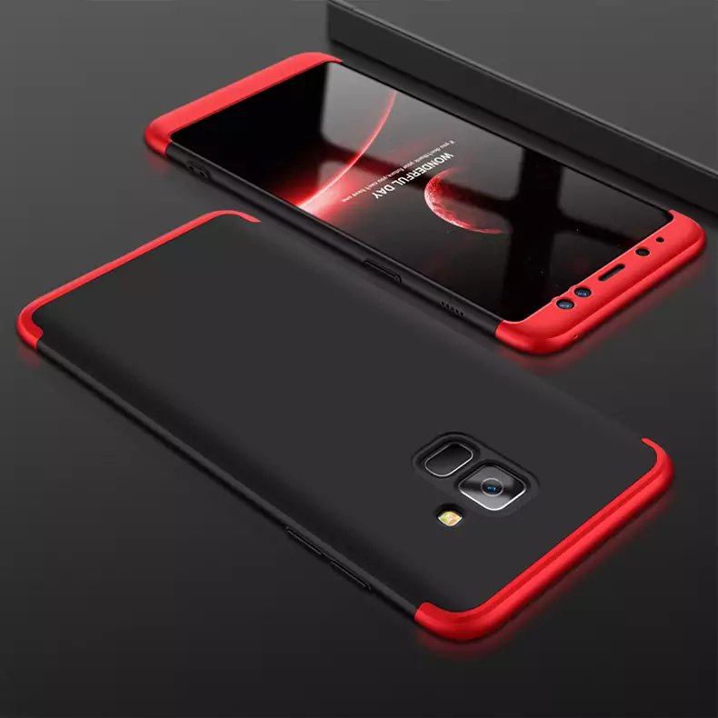 Case for Samsung A8 Plus 2018 Luxury 3 in 1 Armor 360 Full Protection Matte Hard Red Black