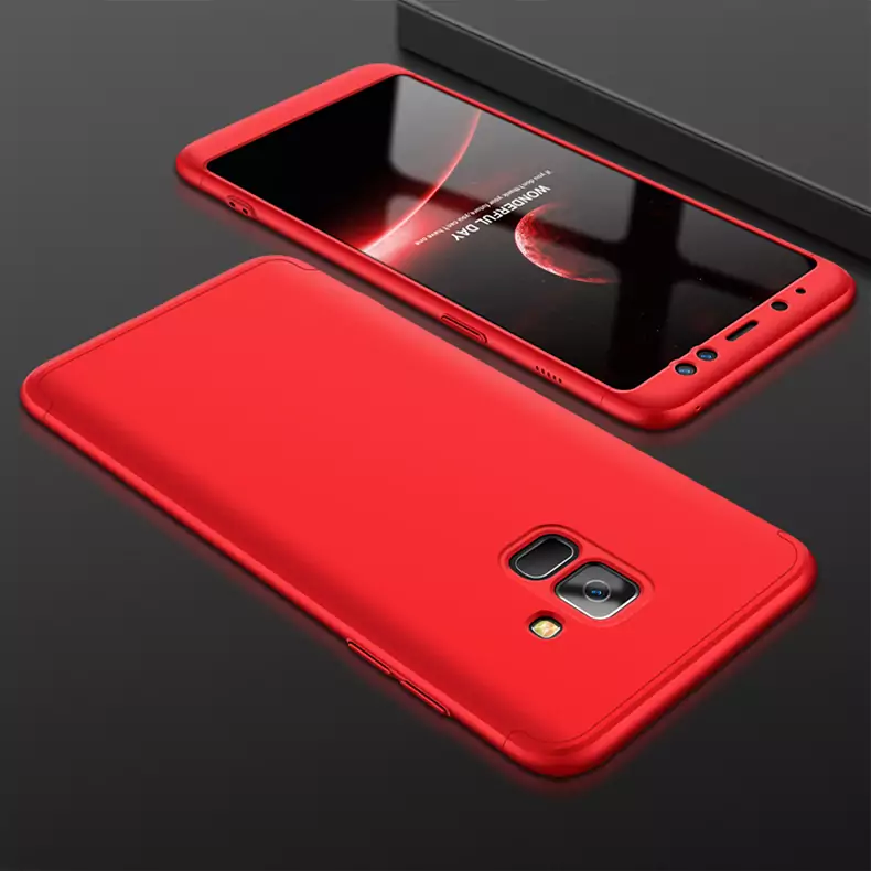Case for Samsung A8 Plus 2018 Luxury 3 in 1 Armor 360 Full Protection Matte Hard Red