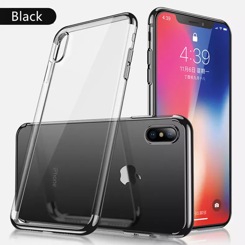 CAFELE Silicone plating Soft TPU Case For iPhone X XS XR MAX case Transparent Shell coque Black