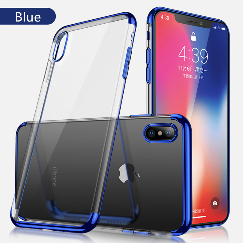CAFELE Silicone plating Soft TPU Case For iPhone X XS XR MAX case Transparent Shell coque Blue