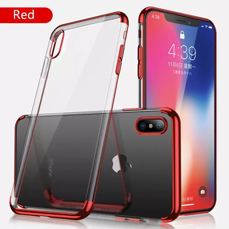 CAFELE Silicone plating Soft TPU Case For iPhone X XS XR MAX case Transparent Shell coque Red
