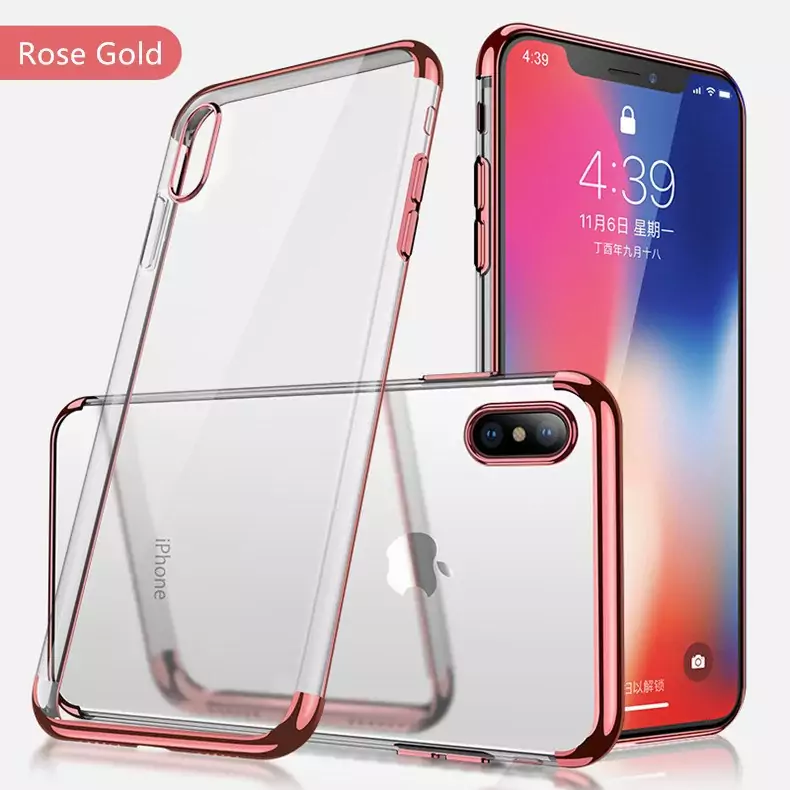 CAFELE Silicone plating Soft TPU Case For iPhone X XS XR MAX case Transparent Shell coque Rose Gold