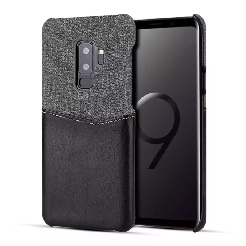 For Samsung S9 Plus Cover Card Slot Canvas Case For Samsung Galaxy S9 Leather Wallet Case black