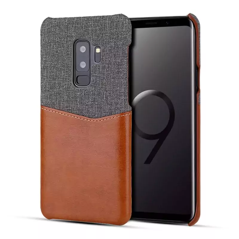 For Samsung S9 Plus Cover Card Slot Canvas Case For Samsung Galaxy S9 Leather Wallet Case brown
