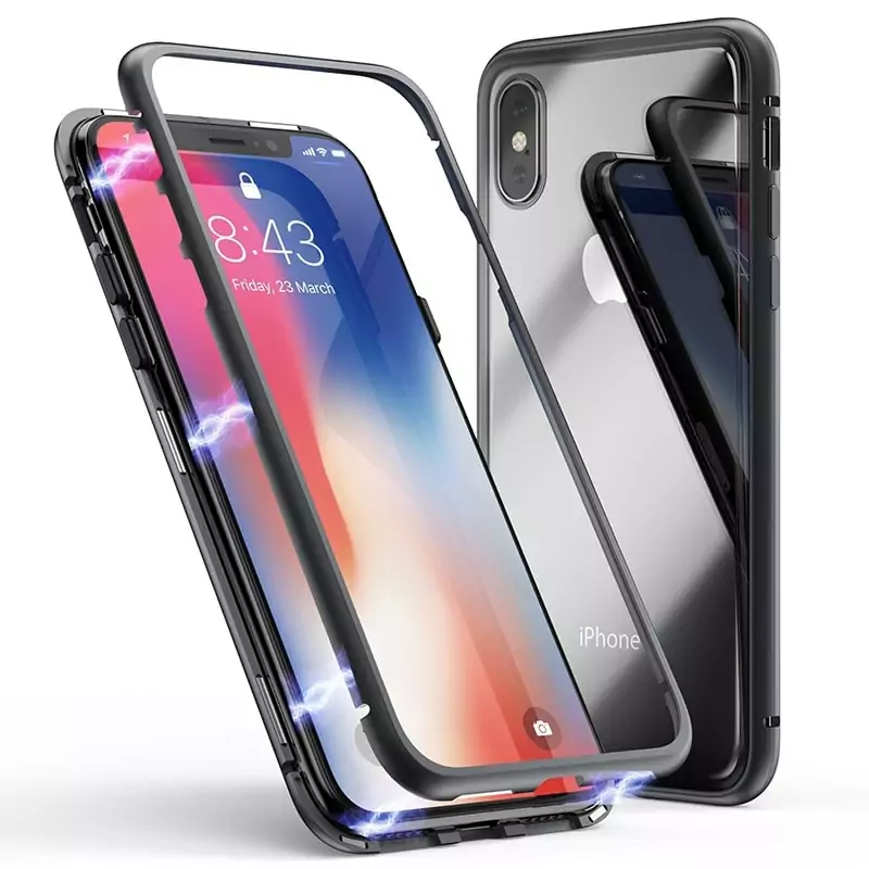 CHYI Built in Magnetic Case for iPhone X Clear Tempered Glass Magnet Adsorption Case for iPhone 4 min