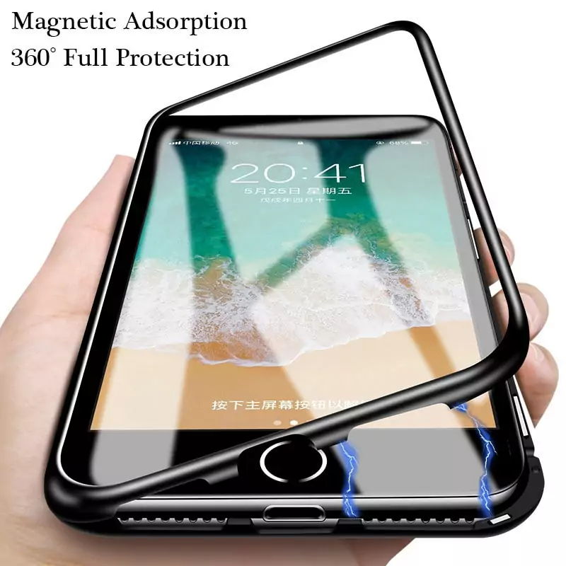 Magnetic Adsorption Metal Phone Cases For iPhone XS Max XR Flip Cover Tempered Glass Case For 0 min
