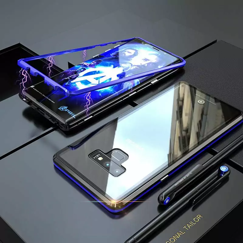 Magnetic Case sFor Samsung Galaxy Note 9 Case Metal Bumper Clear Glass Hard Cover For coque 1 compressor