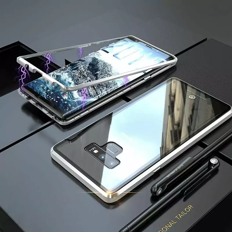 Magnetic Case sFor Samsung Galaxy Note 9 Case Metal Bumper Clear Glass Hard Cover For coque 4 compressor