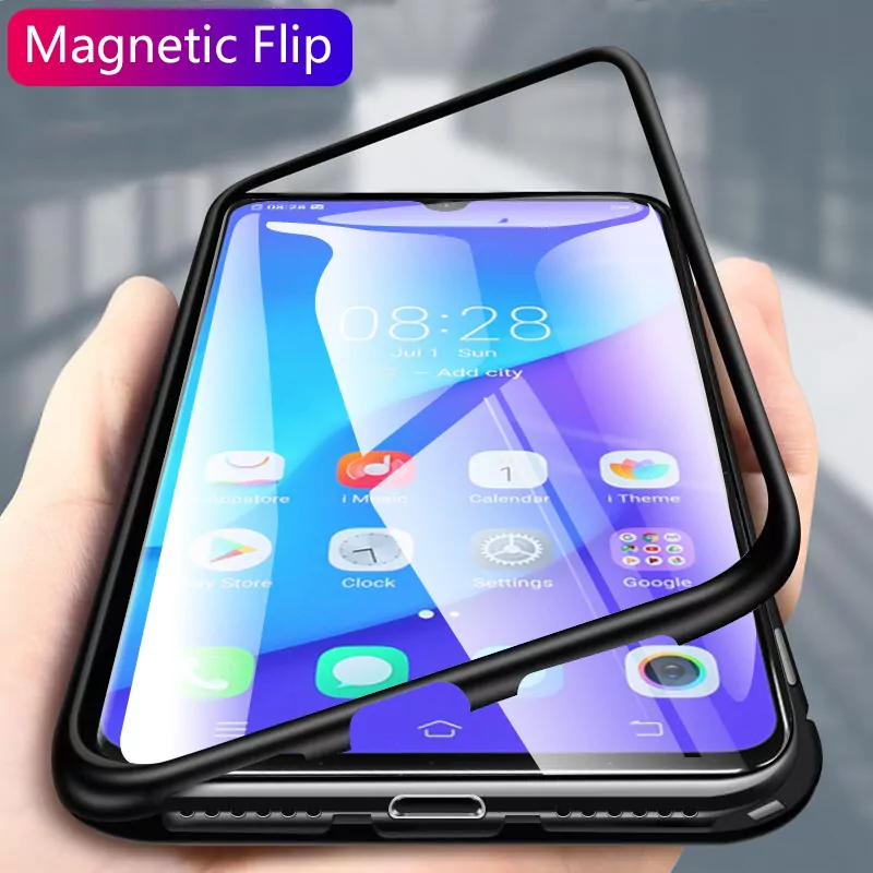 magnetic flip case for vivo v11 case clear tempered glass back cover metal frame protective coque 1