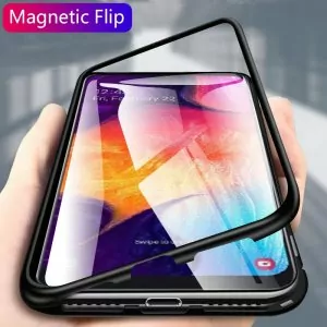 Magnetic Flip Case For Samsung Galaxy A50 A30 Case Clear Glass Case Hard Back Cover Metal 0