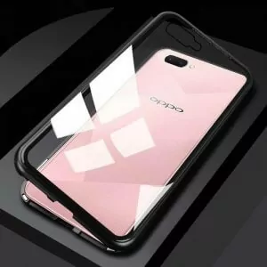 2 in 1 Magnetic Back Transparent Glass Case OPPO A3S Black 2