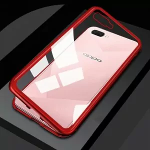 2 in 1 Magnetic Back Transparent Glass Case OPPO A3S Red 2