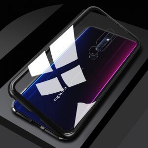Luxury Metal Hard Armor Glass Case For OPPO F11 Pro Clear Magnet Metal Tempered Glass Flip 0 min