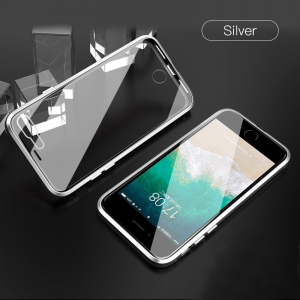 1 Double Side Glass Case For iPhone 7 8 Plus 360 Magnetic Adsorption Metal Tempered Glass Phone