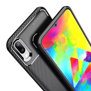 1 Phone Case Bumper Shockproof Soft Silicone Carbon fiber Cover On For Samsung Galaxy M20 M 20 1