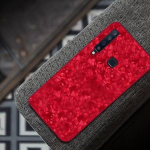 Glass Case Shell Marmer Motif Samsung A9 2018 Red 1