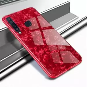 Glass Case Shell Marmer Motif Samsung A9 2018 Red 2
