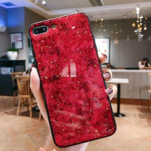 Luxury Silicone Marble Glass Case OPPO A3S Red