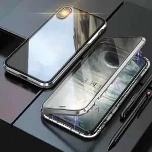 Magnetic Glass Case Double Sided iPhone XS Max Silver