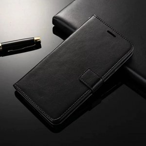 Samsung A8 A8 Plus Flip Wallet Leather Cover Case Black