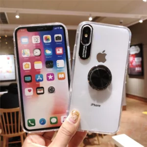 4 360 finger Ring stand Case for iphone Xs Max XR X Transparent Acrylic Magnet Holder Coque