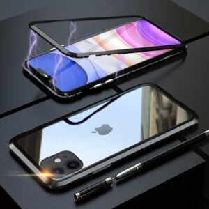 0 Metal Magnetic Adsorption Case For iphone 11 case Tempered Glass Back For iphone 11 pro max