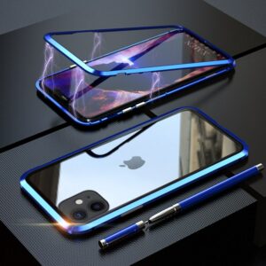 1 Metal Magnetic Adsorption Case For iphone 11 case Tempered Glass Back For iphone 11 pro max