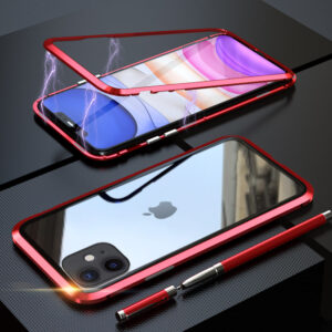 4 Metal Magnetic Adsorption Case For iphone 11 case Tempered Glass Back For iphone 11 pro max