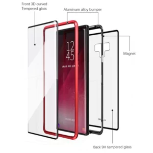 2 Luxury 360 Double sided glass Magnetic case for samsung galaxy s9 plus note 9 Aluminum metal