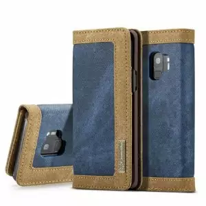 Case Leather Canvas Denim For Samsung Galaxy S9 Plus Blue Denim (2)