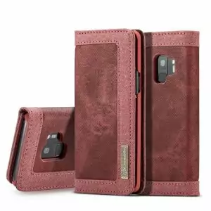 Case Leather Canvas Denim For Samsung Galaxy S9 Plus Rosewood 2