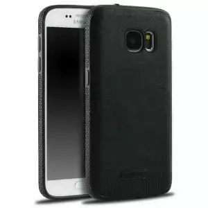 Case Leather Stitching Premium Samsung S7 Edge Black