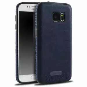 Case Leather Stitching Premium Samsung S7 Edge Blue