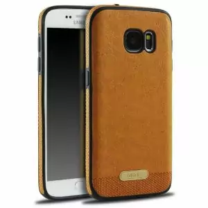 Case Leather Stitching Premium Samsung S7 Edge Brown