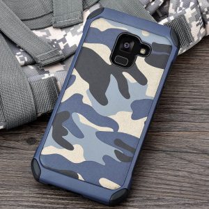 Phone-Case-for-Samsung-Galaxy-A8-2018-Army-Camo-Camouflage-Pattern-PC-TPU-2-in1-Anti_Blue