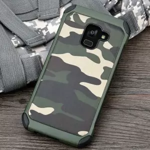 Phone-Case-for-Samsung-Galaxy-A8-2018-Army-Camo-Camouflage-Pattern-PC-TPU-2-in1-Anti_Green