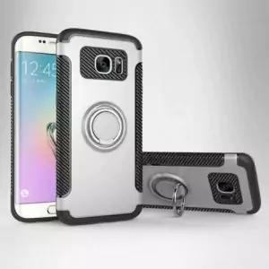 Samsung S7 Edge Luxury Armor Carbon With Stand Ring Silver